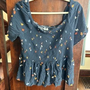 Navy and flower print blouse
